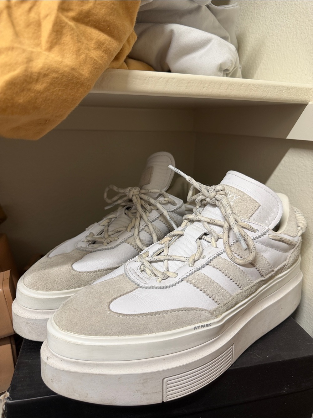 IVY PARK Off-White Suede & Leather Platform Sneakers